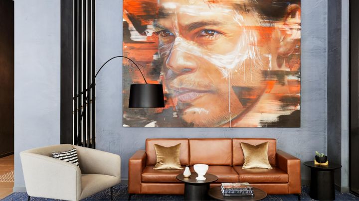 A large painting of a man